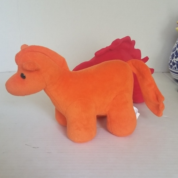 Manhattan Toy Company Jellybeans Orange Horse & Red Stegosaurus Plush Toys - Picture 3 of 7